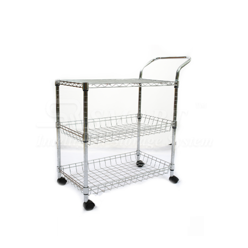 Chrome Kitchen Trolley Rack - 2 Basket + 1 Flat Shelves
