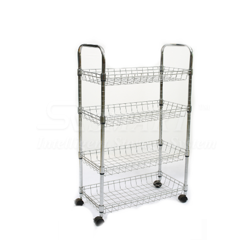 Chrome Kitchen Trolley Rack - 4 Basket Shelves