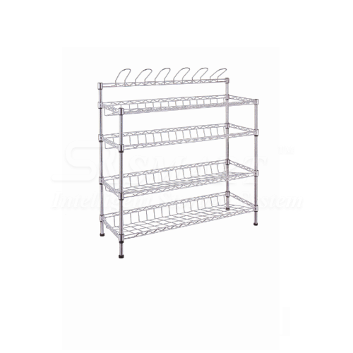 Chrome Shoe Rack - 4 Slanted Shelves + 6 Slippers Hangers