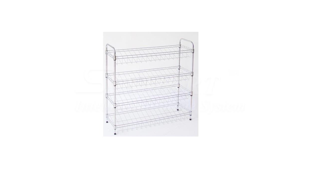 Chrome Shoe Rack - 4 Slanted Shelves With n Shape Hander