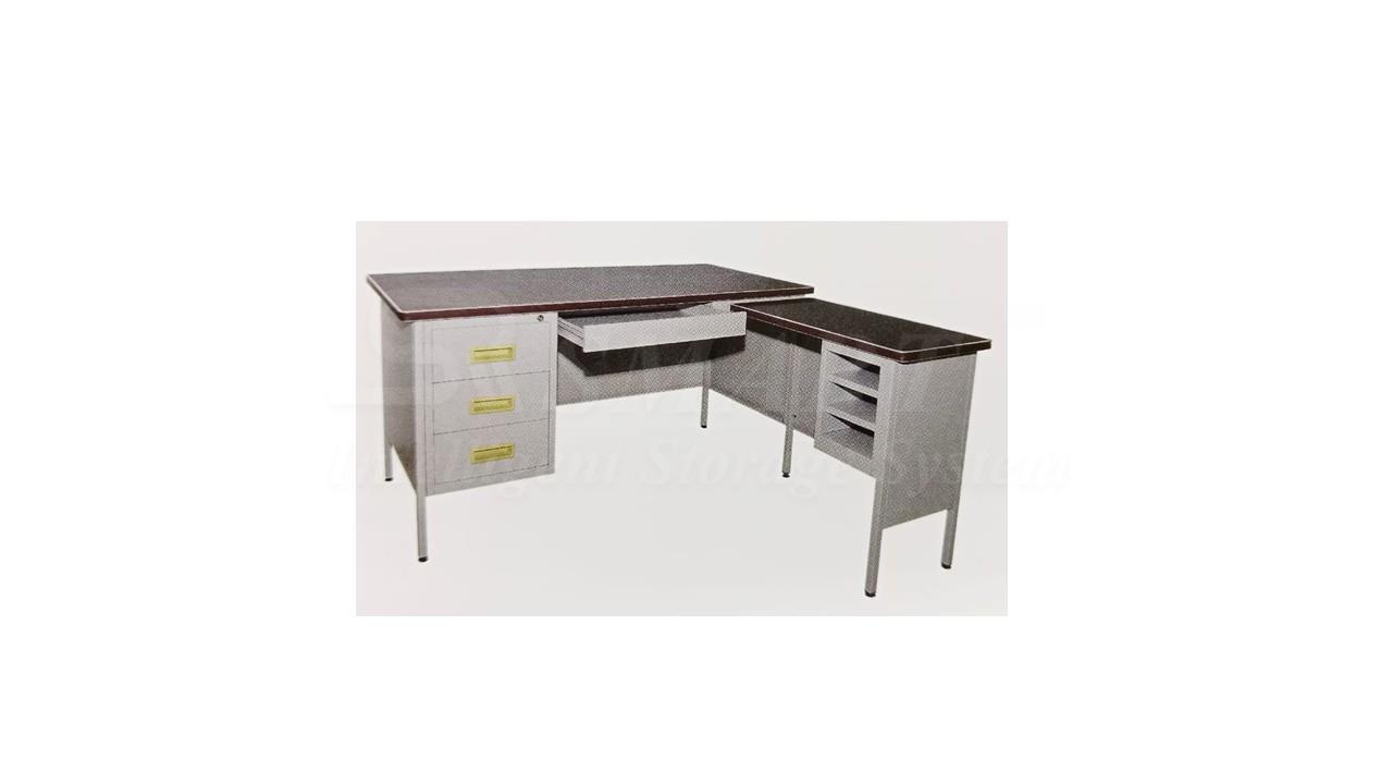 5' L-Shape Pedestal Desk With Lino Top