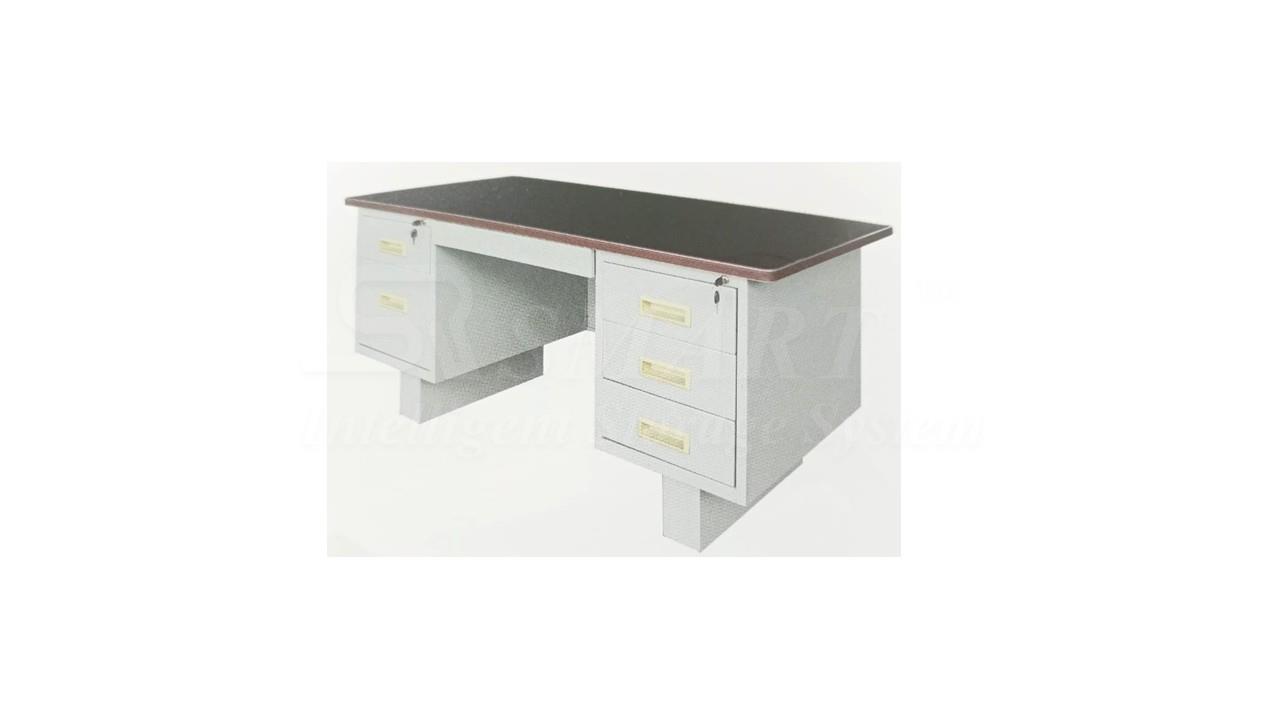 5' Double Pedestal Desk with Block Leg - Lino Top