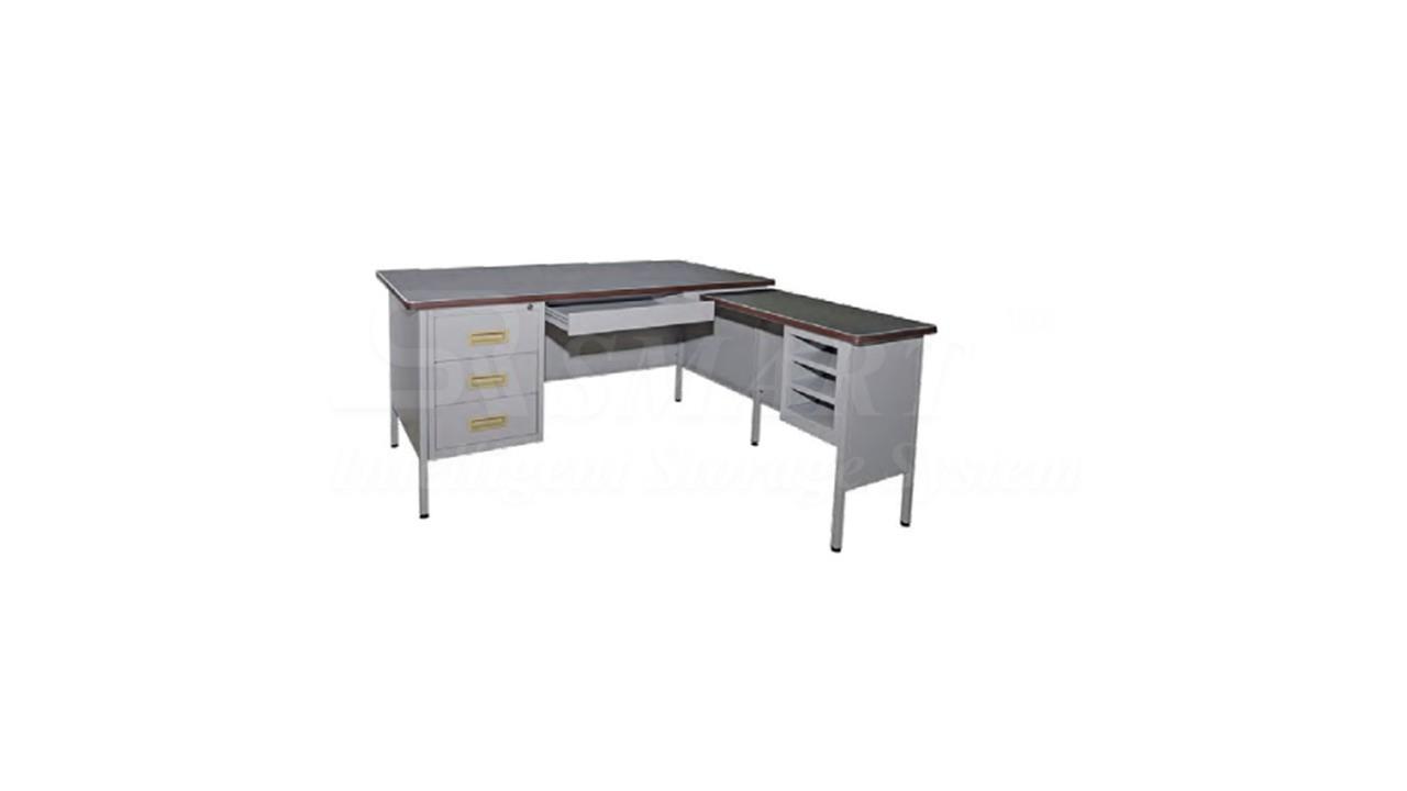 5' L-Shape Pedestal Desk with Lino Top