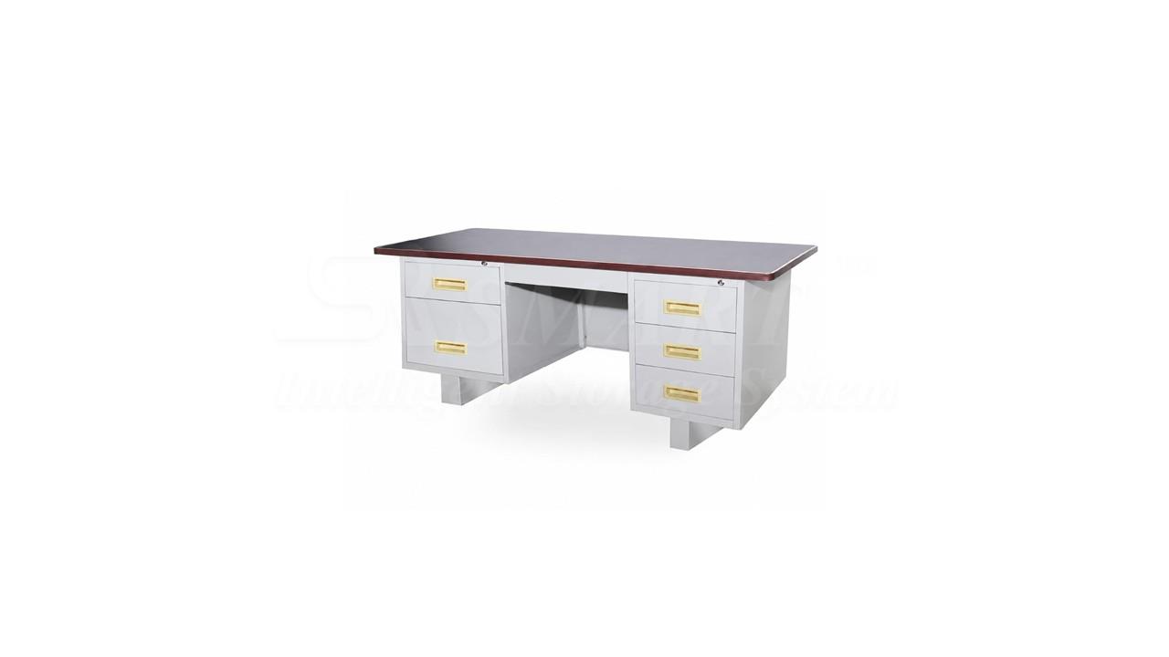 5' Double Pedestal Desk with Block Leg - Lino Top