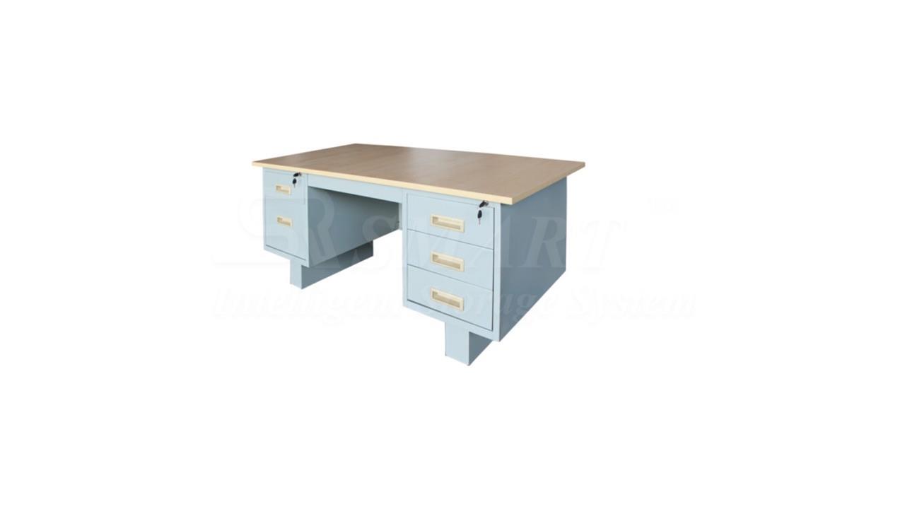5' Double Pedestal Desk with Block Leg - Melamine Top