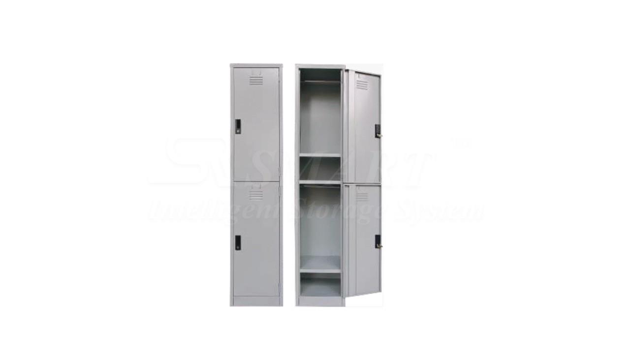 2 Compartments Steel Locker with 1 Cloth Hanging Bar & 1 Fixed Shelve At Bottom