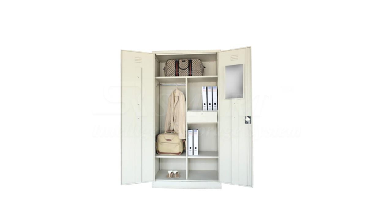 Full Height Wardrobe witth Steel Swinging  Door C/W 1 Cloth Hanging Bar, 3 Fixed Shelve, 1 Drawer with Camlock & 1 Mirror