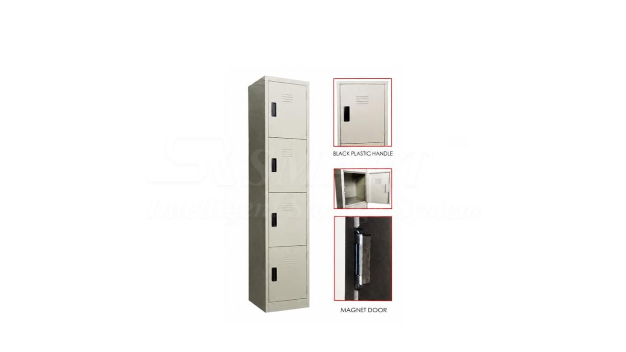 4 Compartment Steel Locker with Black Handle Only & Magnet Door